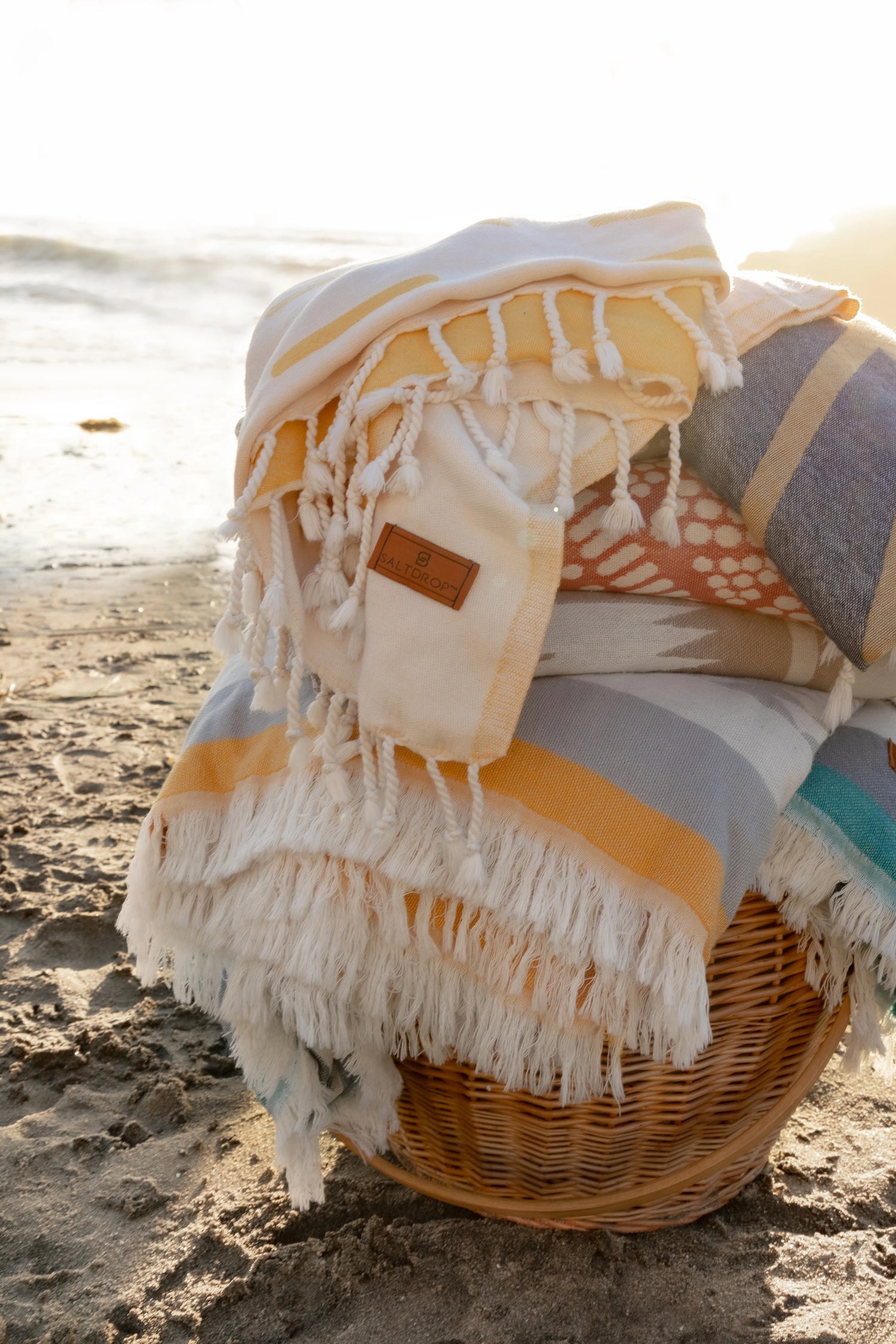 basket of blankets and towels